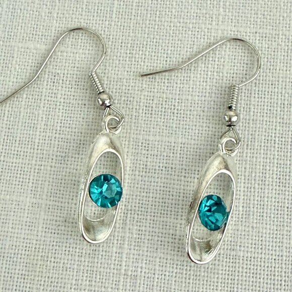 Blue Crystal Earrings Silver Plated Boho Glam Indie Sleaze Elegant Jewelry - Picture 3 of 8